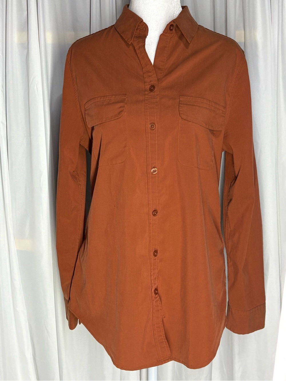 Chicos Womens Button Up Shirt Rust Orange Silky Soft Modal Fibers Size 0